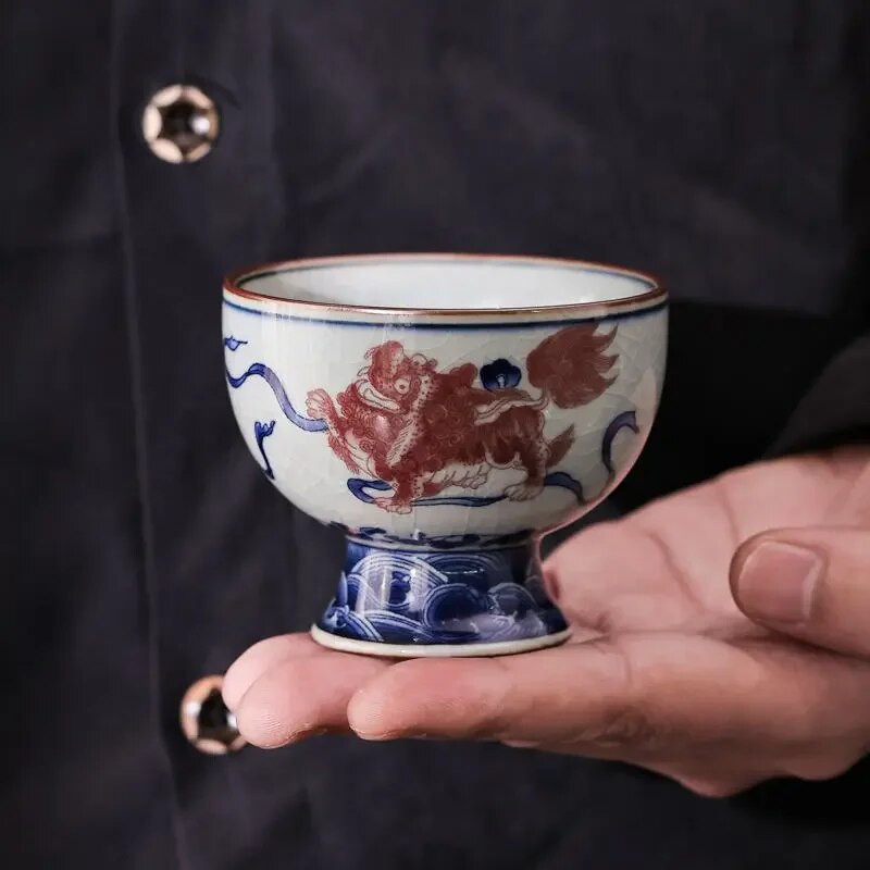 Vintage šalica za čaj od stare glinene keramike, napuknuta šalica za čaj od plavo-bijelog porculana, kinesko kung fu posuđe za čaj, Samll keramička šalica za vino 110 ml