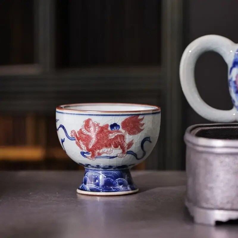 Vintage šalica za čaj od stare glinene keramike, napuknuta šalica za čaj od plavo-bijelog porculana, kinesko kung fu posuđe za čaj, Samll keramička šalica za vino 110 ml