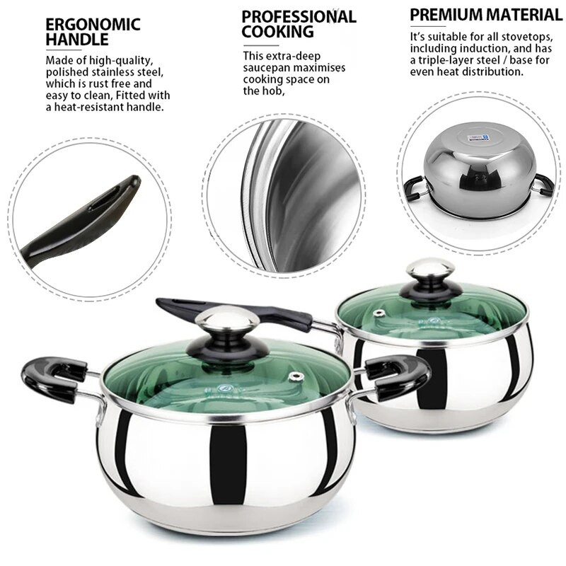 Nerūdijančio plieno pieno puodas Nelipnus sriubos puodai Keptuvės Virtuvė Wok Tinka indukcinei viryklei dujinė 14/18/22 cm