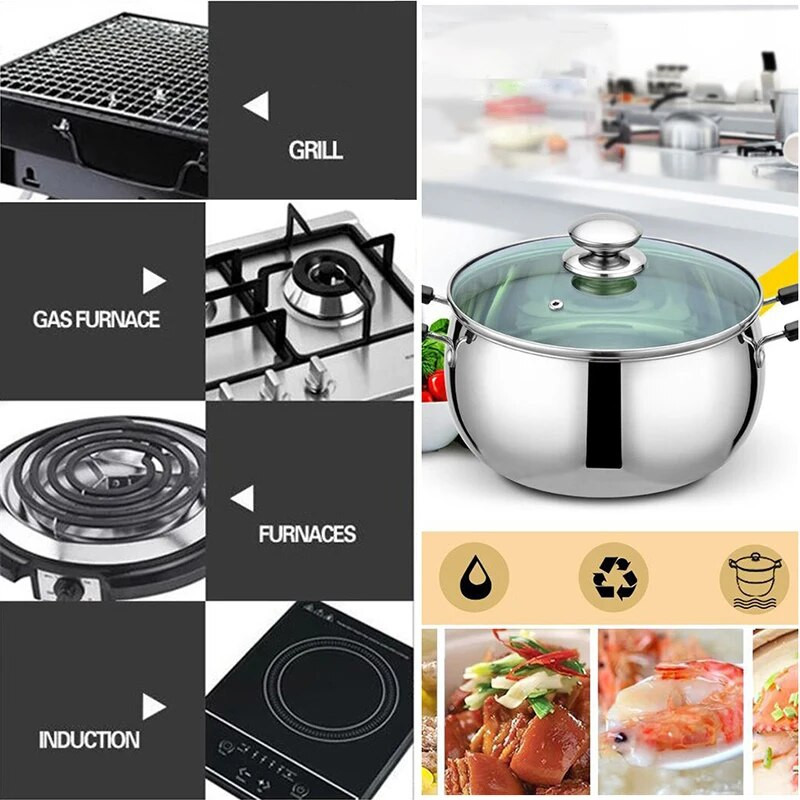 Nerūdijančio plieno pieno puodas Nelipnus sriubos puodai Keptuvės Virtuvė Wok Tinka indukcinei viryklei dujinė 14/18/22 cm