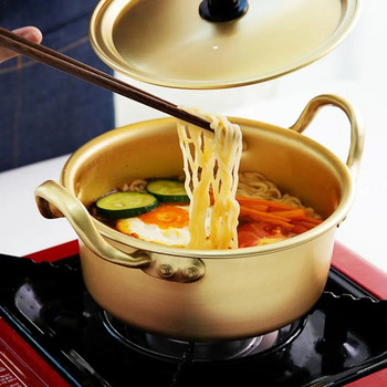 Тенджера за бързо приготвяне на юфка Корейска тенджера с юфка Ramen Жълта алуминиева тенджера за супа с оксидирано покритие Бързо нагряване Охлаждане за кухня