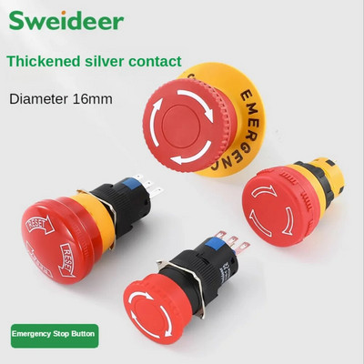 16 mm-es műanyag vészleállító kapcsoló önzáró reteszelő gomb piros gombafejű kapcsoló berendezés-emelő lift reteszeléséhez