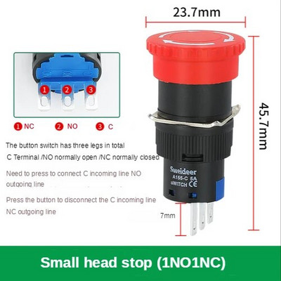 Comutator de oprire de urgență din plastic de 16 mm Buton de blocare cu autoblocare Întrerupător cu cap ciupercă roșie pentru blocarea liftului de ridicare a echipamentelor