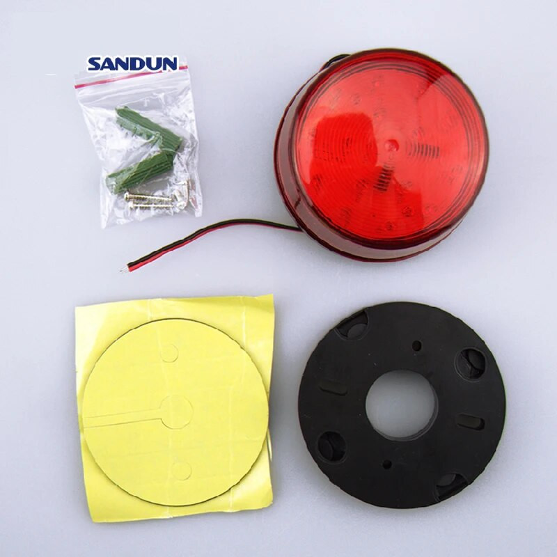 Punane vilkuv sireen siseruumides, välitingimustes, juhtmega alarmi välklamp DC 12V 24V AC 220V heli ja hääletu