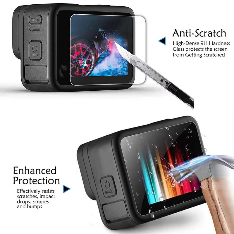 Ultra-HD rūdīts stikls priekš GoPro Hero 12 melns ekrāna aizsargs Pretskrāpējumu plēve priekš GoPro 12 11 10 9 kameru objektīva aizsargs