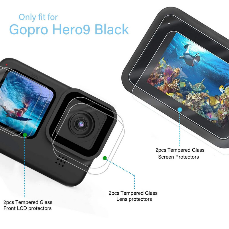 Ultra-HD rūdīts stikls priekš GoPro Hero 12 melns ekrāna aizsargs Pretskrāpējumu plēve priekš GoPro 12 11 10 9 kameru objektīva aizsargs
