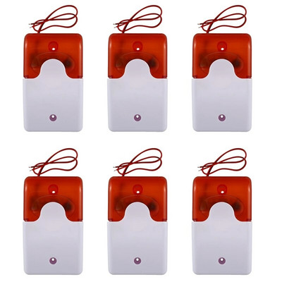 6X mini laidinė stroboskopinė įspėjamoji sirena Patvari DC 12V garso signalizacija mirksi šviesos garsas 115Db oranžinė sirena
