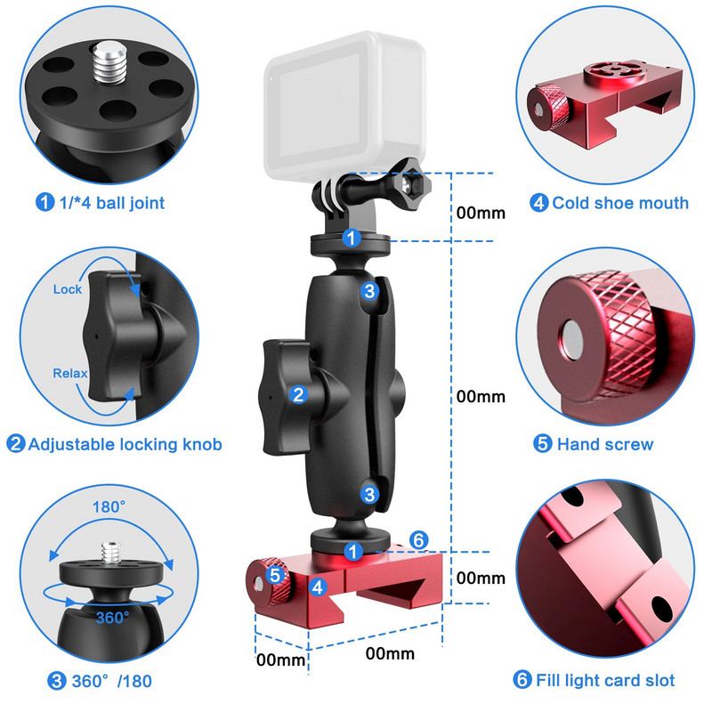 Nadograđeni aluminijski nosač za ogradu za DSLR kameru, rotacija od 360 stupnjeva, čarobna stezaljka za ruku za bejzbol nogometnu mrežu/lanac, nosač telefona