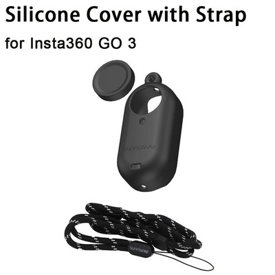 3 в 1 за Insta360 GO 3 Силиконов капак с каишка Капачка на обектива Протектор за камера Устойчив на надраскване Неплъзгащ се за Insta360 Go 3 Аксесоари