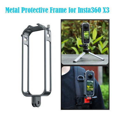 Metal Cage for Insta360 X3 Aluminum Protective Case Frame with Cold Shoe Mount Brackets Housing Shell Cover for insta 360 One X3