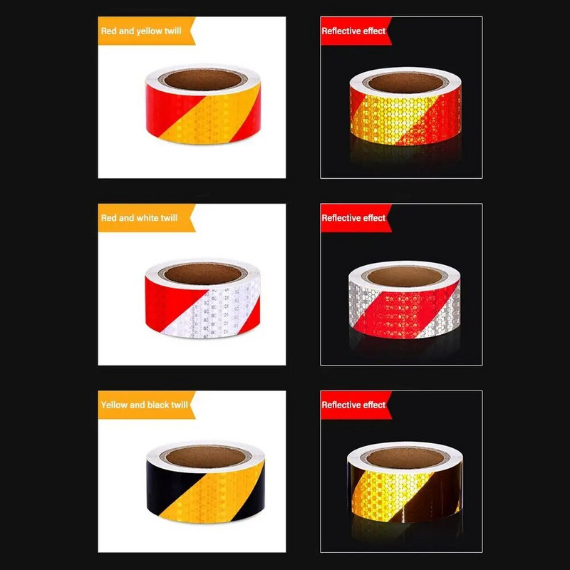 Daudzkrāsu atstarojošā lente 5x300cm automašīnu motociklu dekoru uzlīmes drošības zīmju brīdinājuma lente ūdensizturīga, izturīga slīpsvītras atstarotāja lente
