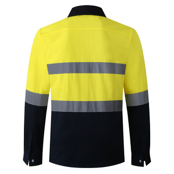 AS/NZS Australian Miner Hi Vis работна риза с копчета за мъже Светлоотразителна жълта и тъмносиня двуцветна защитна памучна риза