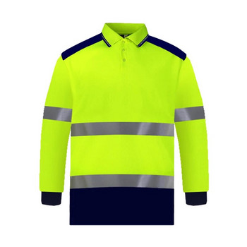 Двуцветна защитна поло риза с къс ръкав, светлоотразителна риза с висока видимост и джобове, работна риза с висока видимост