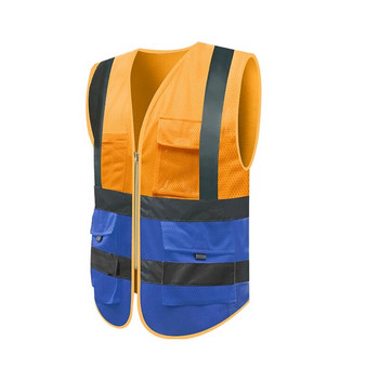 Синя предпазна жилетка с висока видимост, джобове, мрежести светлоотразителни жилетки със светлоотразителни ивици Безплатна доставка