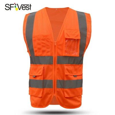 Jól látható kék biztonsági mellény zsebek Hálós fényvisszaverő mellények fényvisszaverő csíkokkal Ingyenes szállítás