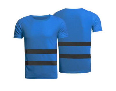 Gerai matomi saugos darbo marškinėliai Kvėpuojantys darbo marškinėliai Šviesą atspindintys marškinėliai Vyriški moteriški darbo drabužiai su šviesą atspindinčiomis juostelėmis Mėlyna