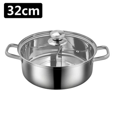 Oală chinezească din oțel inoxidabil 304, tigaie antiaderentă pentru fondue, cu capac de sticlă, oală împărțită, accesorii de bucătărie
