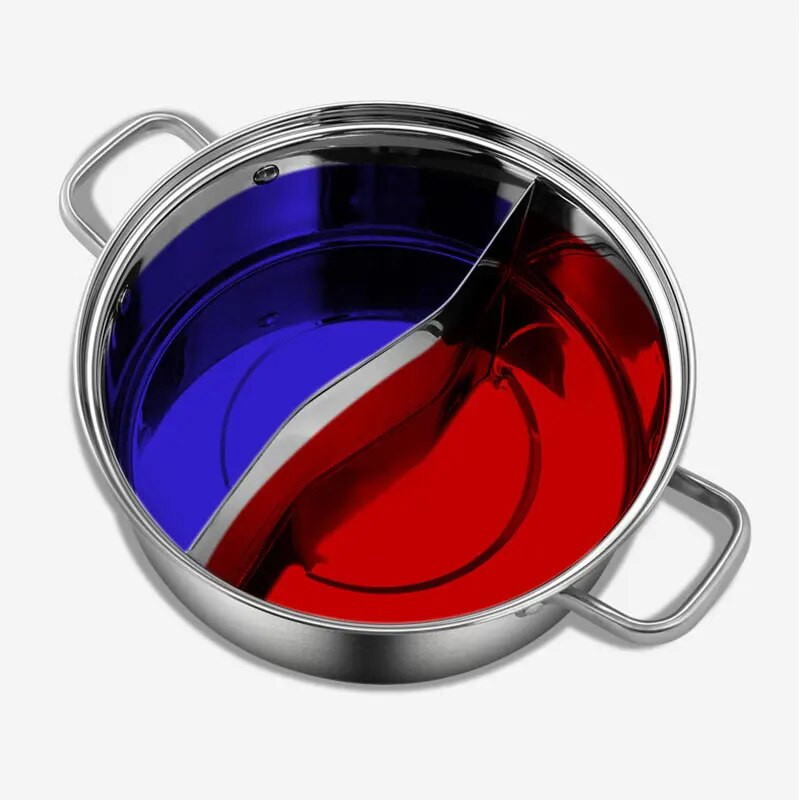 Oală chinezească din oțel inoxidabil 304, tigaie antiaderentă pentru fondue, cu capac de sticlă, oală împărțită, accesorii de bucătărie