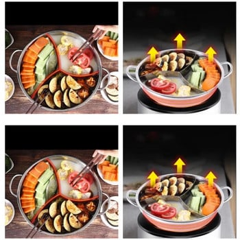 Κατσαρόλα Hot Shabu Divider Ανοξείδωτο ατσάλι που φουσκώνει πιάτο Τρόφιμα 3 σε διαιρεμένο χώρο Εφαρμογή Μαγειρικά σκεύη κινέζικο διαχωριστικό