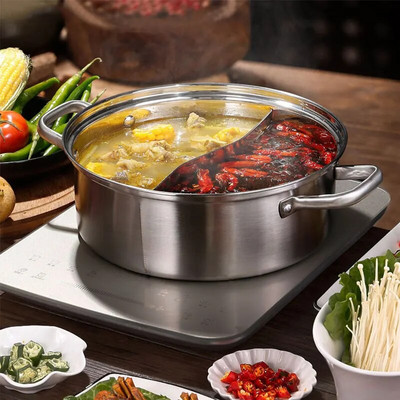 304 nehrđajući čelik Kineski Hot Pot Fondue Tava s neprijanjajućim premazom sa staklenim poklopcem Hotpot za kuhanje Podijeljeni lonac Kuhinjski pribor