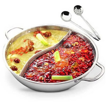 32cm ανοξείδωτο ατσάλι Fondue Κατσαρόλα μαγειρικής Κατσαρόλα Σκεύος 5 λίτρα inox ζεστή κατσαρόλα 2 σχάρα σούπα 2 μακριές κουταλιές