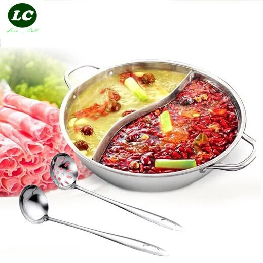 32 cm nerūdijančio plieno fondu sriubos puodas Puodas Puodas Puodas 5 litrų inox karštas puodas 2 tinklelio sriuba 2 ilgi šaukštai