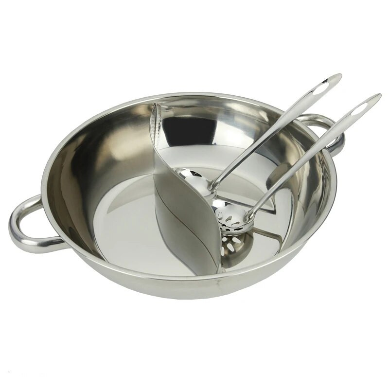 32 cm nerūdijančio plieno fondu sriubos puodas Puodas Puodas Puodas 5 litrų inox karštas puodas 2 tinklelio sriuba 2 ilgi šaukštai