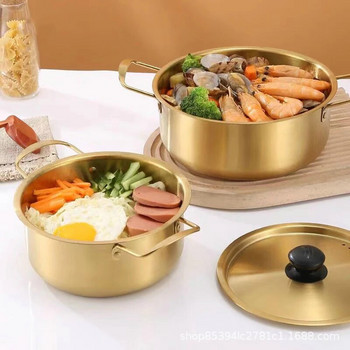 Тенджери за готвене с корейска юфка Ramen от неръждаема стомана Незалепващи тигани за супа с морски дарове и ориз Кухненски съдове за готвене с капак Газов котлон