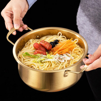 Από ανοξείδωτο ατσάλι Κορεατικά Ramen Noodles Σκεύη μαγειρικής Αντικολλητικά τηγάνια για σούπα με ρύζι θαλασσινά Σκεύη κουζίνας Hotpot με καπάκι κουζίνας υγραερίου