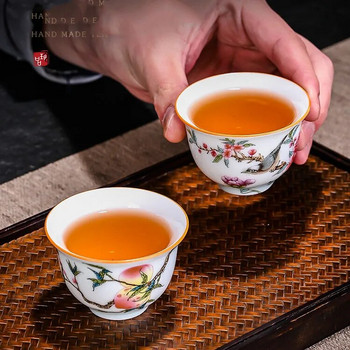 1 бр. Ръчно изработена бяла порцеланова чаша за чай Дворцова керамична чаша за чай Ръчно рисувани цветя Купа за чай Вратовръзка Guanyin Pu\'er Домашен комплект за чай 60 ml