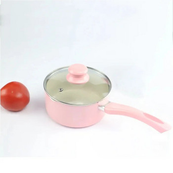 16 CM/18 CM Розов основен вентилатор Каменна тенджера за супа Тенджера за мляко Преносим тиган с незалепващо покритие Кухненски съдове за готвене за газови и индукционни котлони
