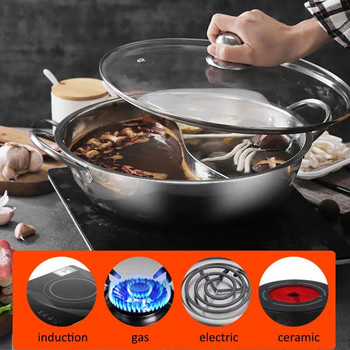 Hot Pot Indue Cooker Chinese Fondue 304 Hotpot από ανοξείδωτο ατσάλι με καπάκι Επαγωγική εστία αερίου Κατσαρόλα για μαγειρικά σκεύη κουζίνας