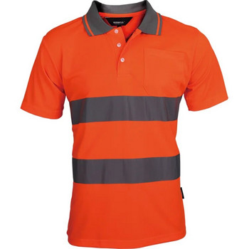 Двуцветна защитна тениска с поло, оранжева светлоотразителна тениска с висока видимост и джобове
