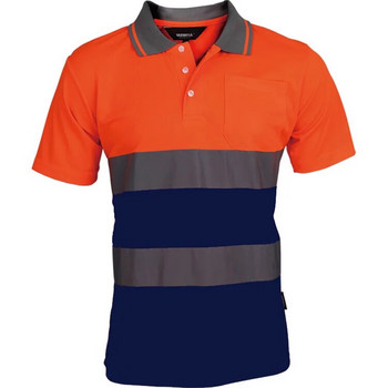 Двуцветна защитна тениска с поло, оранжева светлоотразителна тениска с висока видимост и джобове