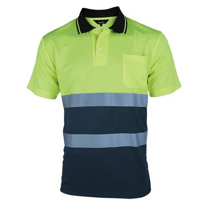 Dviejų tonų saugos polo marškinėliai oranžiniai gerai matomi šviesą atspindintys marškinėliai su kišenėmis