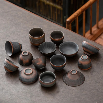 Cești de ceai sculptate retro Set de ceai din ceramică de ultimă generație Cești Ceramic violet Kung Fu Ceașă de ceai Ceai din ceramică Ceașcă de ceai ceașcă mică