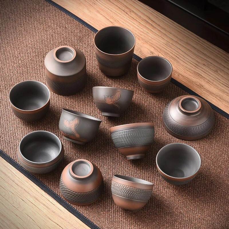 Retro rezbarije Šalice za čaj Vrhunske keramičke šalice za set za čaj Ljubičasta keramika Kung Fu šalica za čaj Keramika Čaša za čaj Mala šalica za čaj