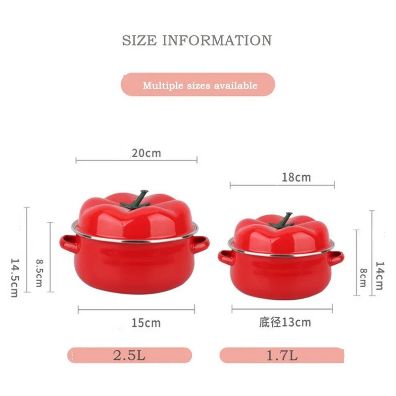 1,7 l/2,5 literes porcelán zománcozott serpenyő piros paradicsomos fazék tészta főzéséhez Alkalmazható indukciós tűzhely, leveses edény konyhai eszközök