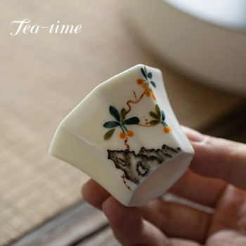 30ml Boutique Pure ζωγραφισμένη στο χέρι Flower Art Κεραμικό φλιτζάνι τσαγιού Οκτάγωνο μονό φλιτζάνι Σετ τσαγιού οικιακού Kung Fu Tea-tasting Master Cup