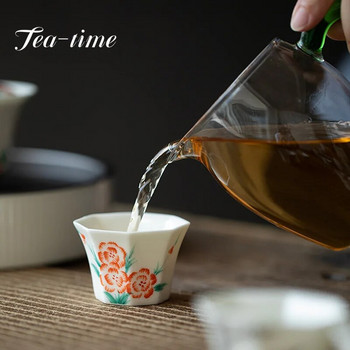 30 мл бутикова чиста ръчно рисувана цветна арт керамична чаша за чай, осмоъгълна единична чаша, домакински сервиз за чай Kung Fu Майсторска чаша за дегустация на чай