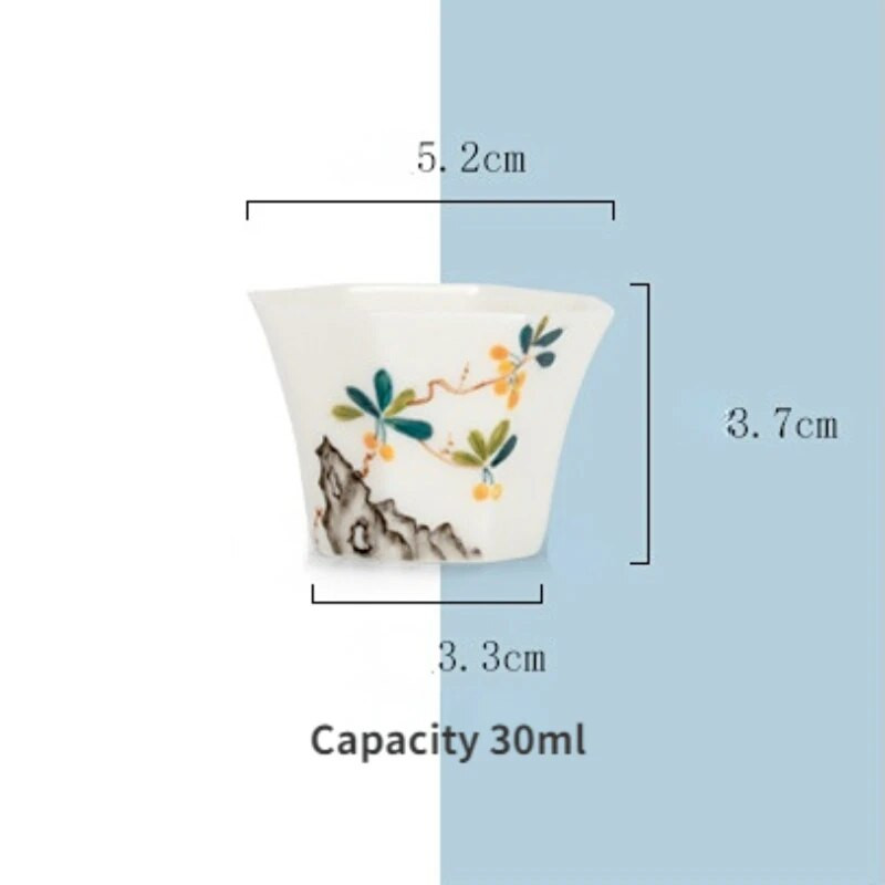 30 ml-es Boutique Pure kézzel festett virágművészet kerámia teáscsésze Nyolcszögletű egypohár Háztartási Kung Fu teáskészlet Teakóstoló mesterpohár