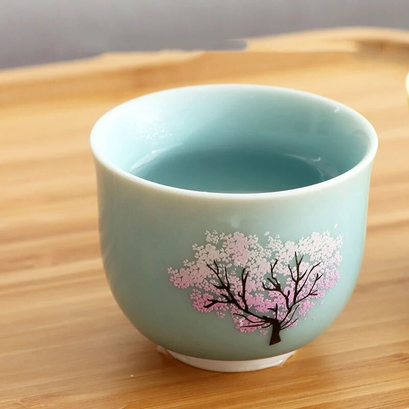 Čarobna Sakura šalica, keramička kung fu šalica za čaj koja mijenja boju, keramička šalica za čaj s niskom temperaturom, set pojedinačnih šalica, poseban dar za prijatelje