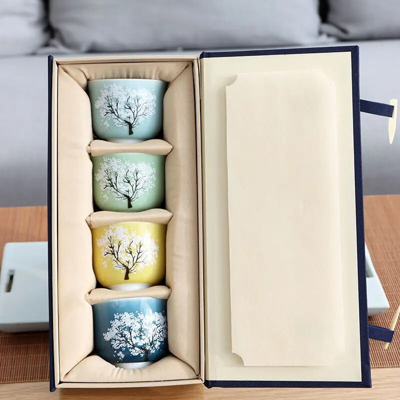 Čarobna Sakura šalica, keramička kung fu šalica za čaj koja mijenja boju, keramička šalica za čaj s niskom temperaturom, set pojedinačnih šalica, poseban dar za prijatelje