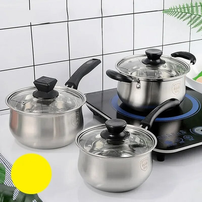 Kitchen 304 Stainless Steel Stewpan Saucepan Milk Pan Soup Cookware Non-stick Frying Pan With Glass Cover Lid Cooking Pots