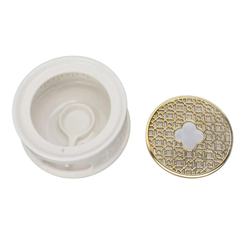 Keraminis arbatinuko šildytuvo pagrindas su šaukštu, dangteliu ir žvakių laikikliu