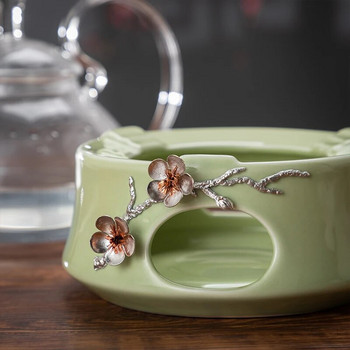Творческа печка за чай Керамична сребърна декорация на цветя от слива Топли принадлежности за чай Аксесоари Основа за чайник Свещ Нагревател Домашна нощна лампа Подарък