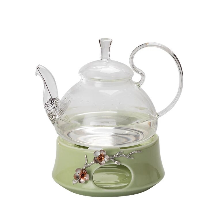 Radoša tējas plīts Keramikas sudraba plūmju ziedu dekors Sildītājs Tējas trauki Aksesuāri Tējkannas pamatne Sveču sildītājs Mājai Nakts gaisma Dāvana