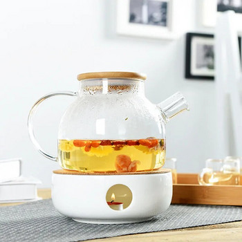 YMEEI Бял топлоустойчив чайник По-топла изолационна основа Домакински кафе Вряща вода По-топъл Свещник Аксесоари за чай