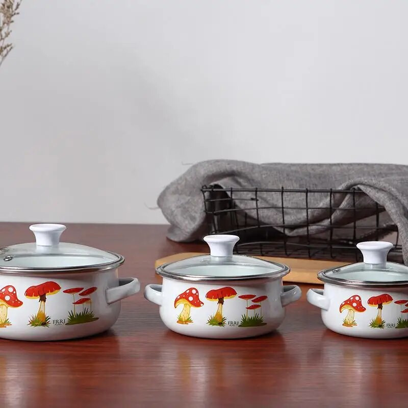 Emalio dubuo, sriubos puodas, pieno puodas