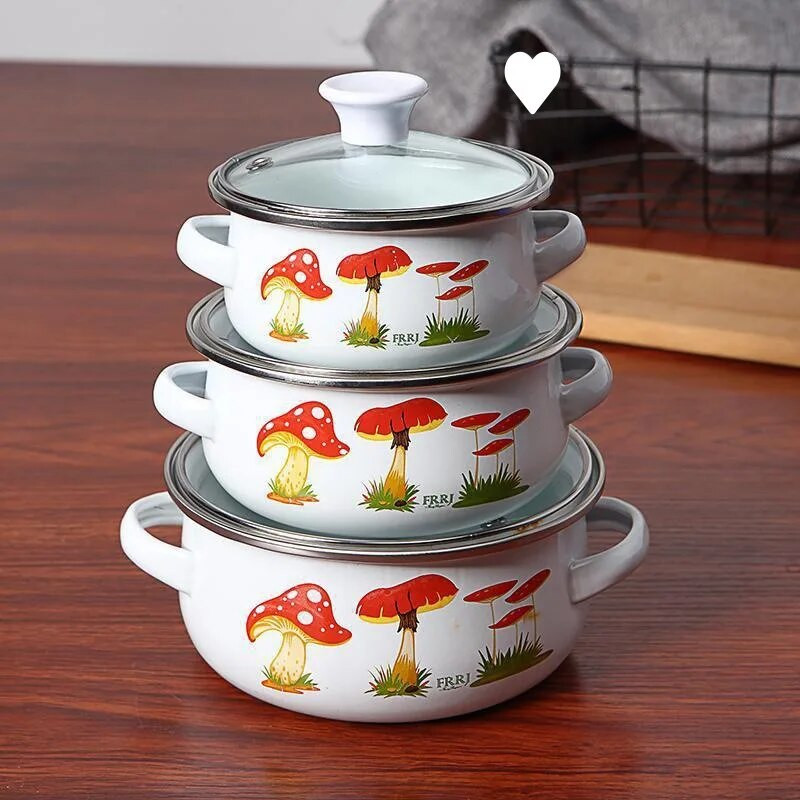 Emalio dubuo, sriubos puodas, pieno puodas